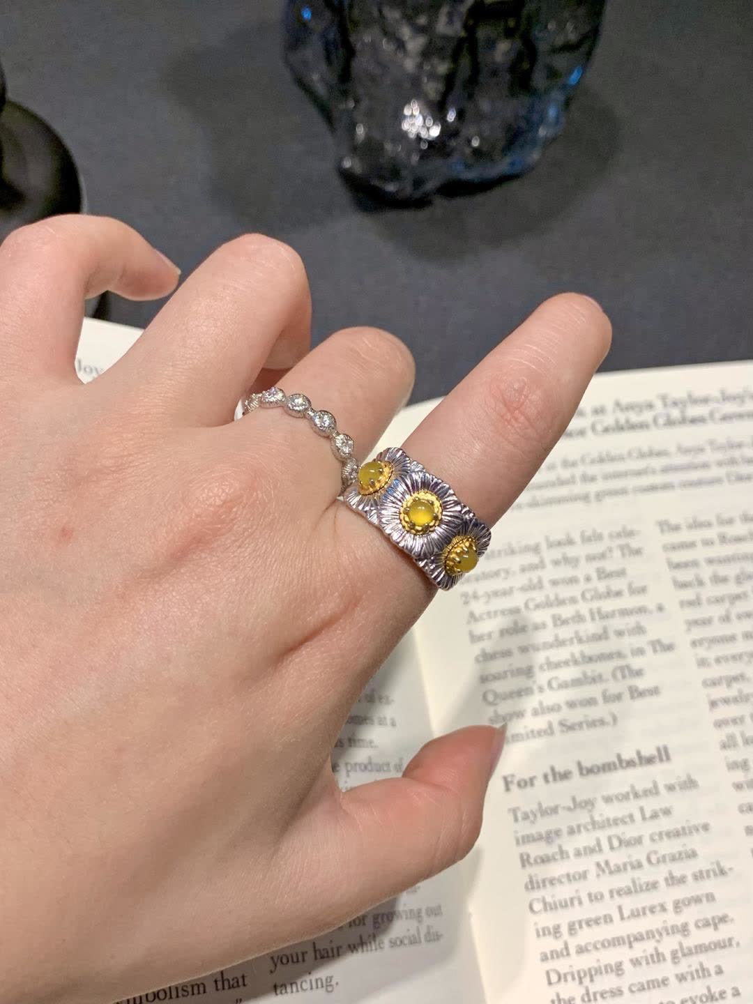 Van Cleef & Arpels Silver and Yellow Gemstone Ring